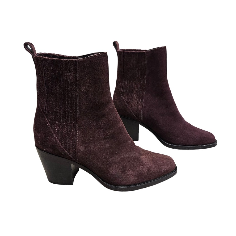 Paige Ankle Boots Womens 6.5 Burgundy Suede Block Heel Pointed Toe Western Chic
